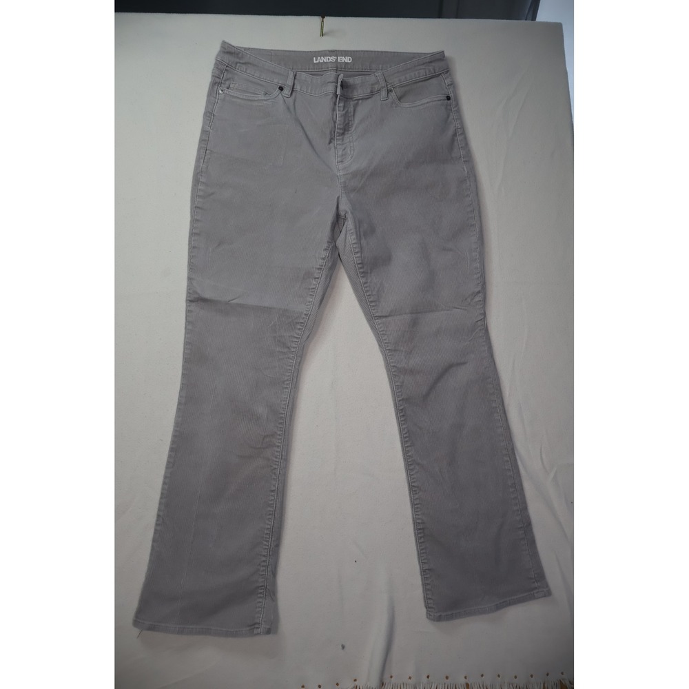 Lands End Womens‎ Grey Corduroy Mid Rise Bootcut Pants Size 16 Regular